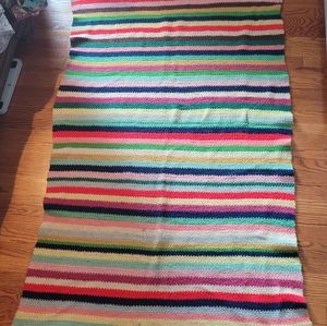 Vintage Handmade Crochet Multicolored Striped Blanket Throw 83" x 41".
